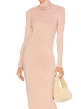 Enza Costa Blush Ribbed Turtleneck Long Sleeve Dress